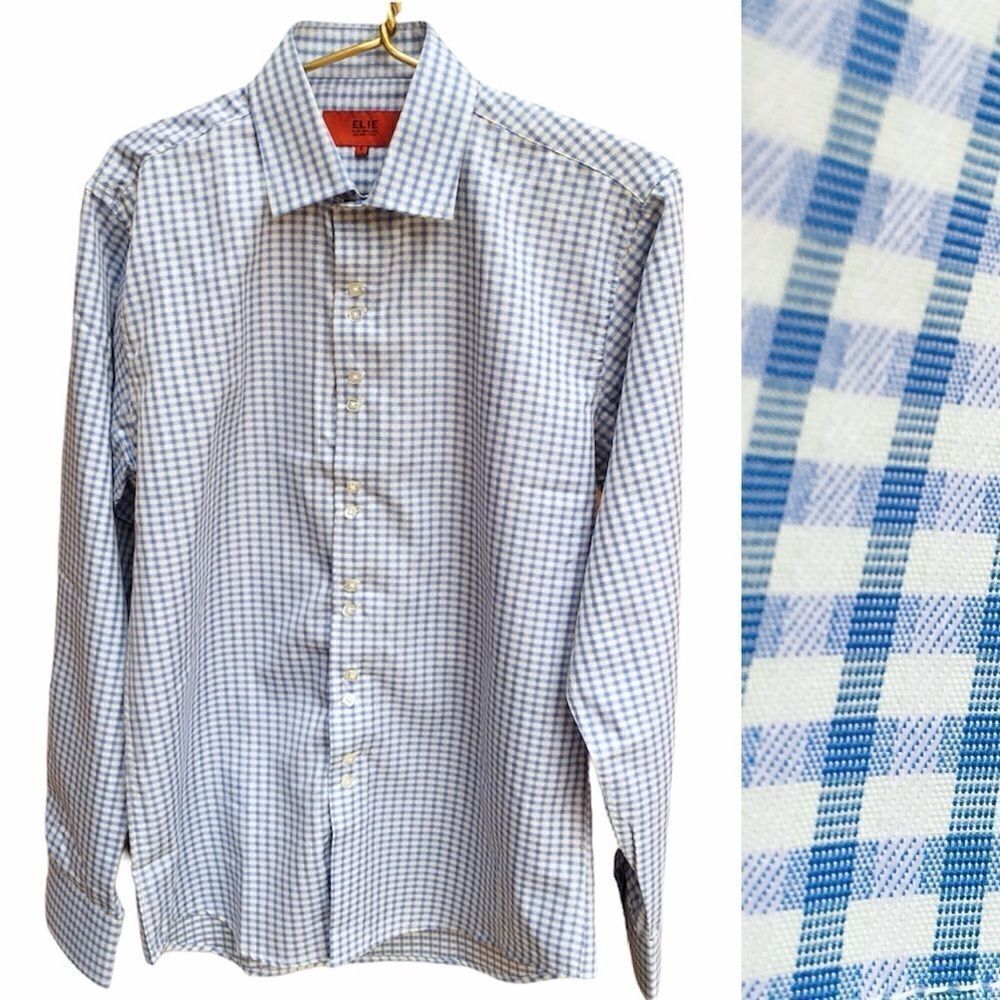 Elie Blue White Check L/S Square Button Down Shirt